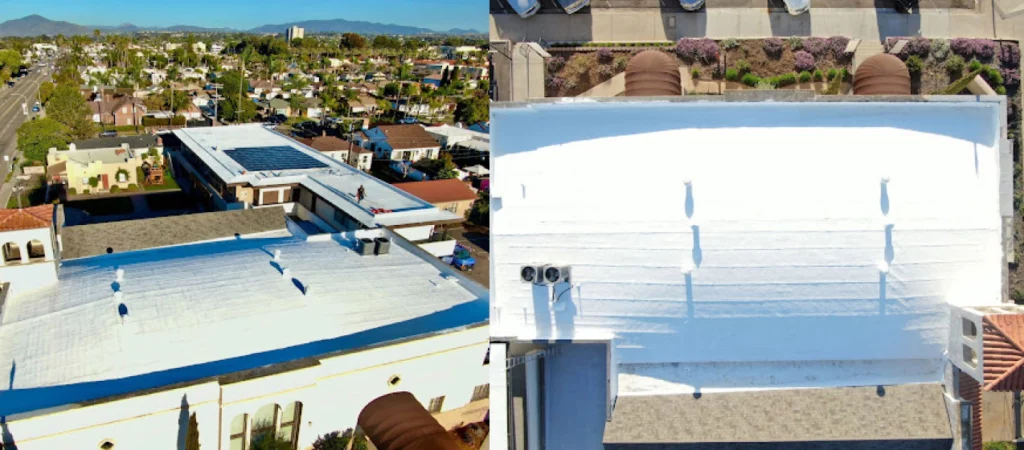 aerial shots of white roof commerce ca
